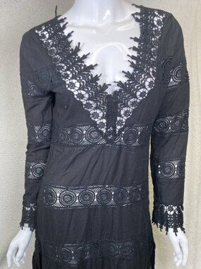 NWT Pranella Women's Black Mesh Eyelets Maxi Dress, Size 1